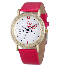 Fashion Women Diamond Cat Analog Leather Quartz Wrist Watch Watches EF8