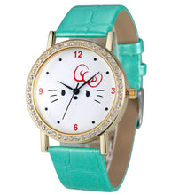 Fashion Women Diamond Cat Analog Leather Quartz Wrist Watch Watches EF8