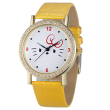 Fashion Women Diamond Cat Analog Leather Quartz Wrist Watch Watches EF8