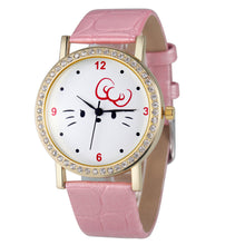 Fashion Women Diamond Cat Analog Leather Quartz Wrist Watch Watches EF8
