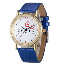 Fashion Women Diamond Cat Analog Leather Quartz Wrist Watch Watches EF8