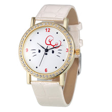 Fashion Women Diamond Cat Analog Leather Quartz Wrist Watch Watches EF8