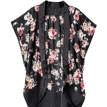 Kimono Cardigan Women Fashion Floral Printed Splice Chiffon Shawl Tops Cover up For Ladies Women Blouse Black EF8