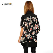 Kimono Cardigan Women Fashion Floral Printed Splice Chiffon Shawl Tops Cover up For Ladies Women Blouse Black EF8