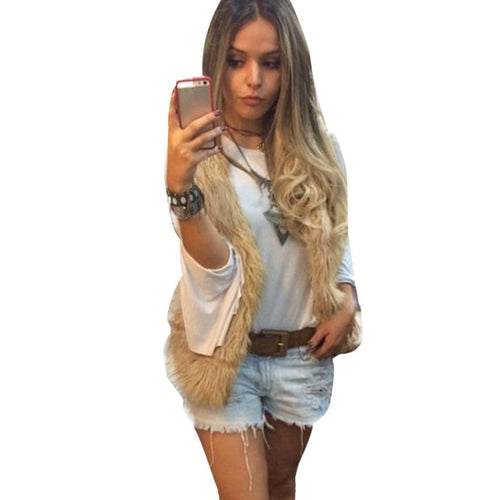 Lady Tops Faux Fur VWaistcoat Warm Coat Outwear Long Hair Jacket veste femme Drop shipping EF8