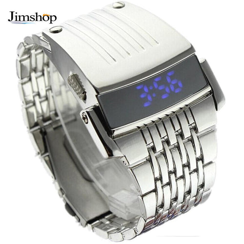 Luxury Stainless Steel Men Blue LED Digital Sport Wrist Watch Watches Men Watch Relogio Masculino EF8