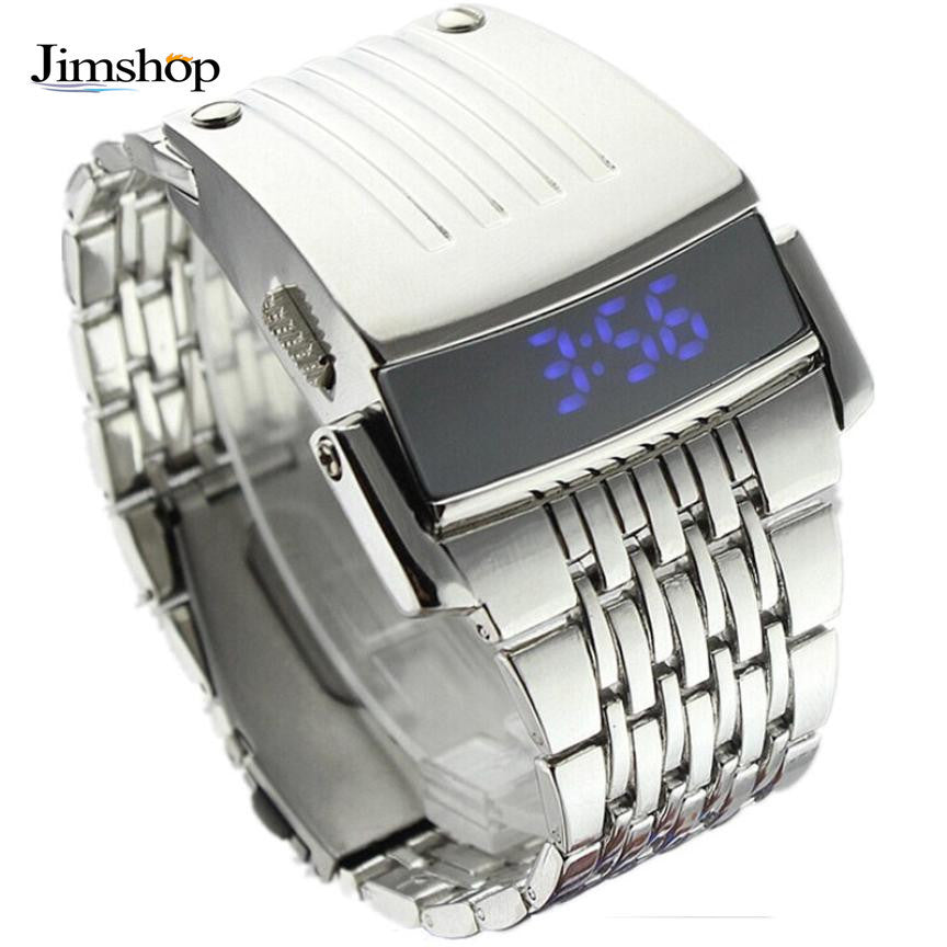 Luxury Stainless Steel Men Blue LED Digital Sport Wrist Watch Watches Men Watch Relogio Masculino EF8