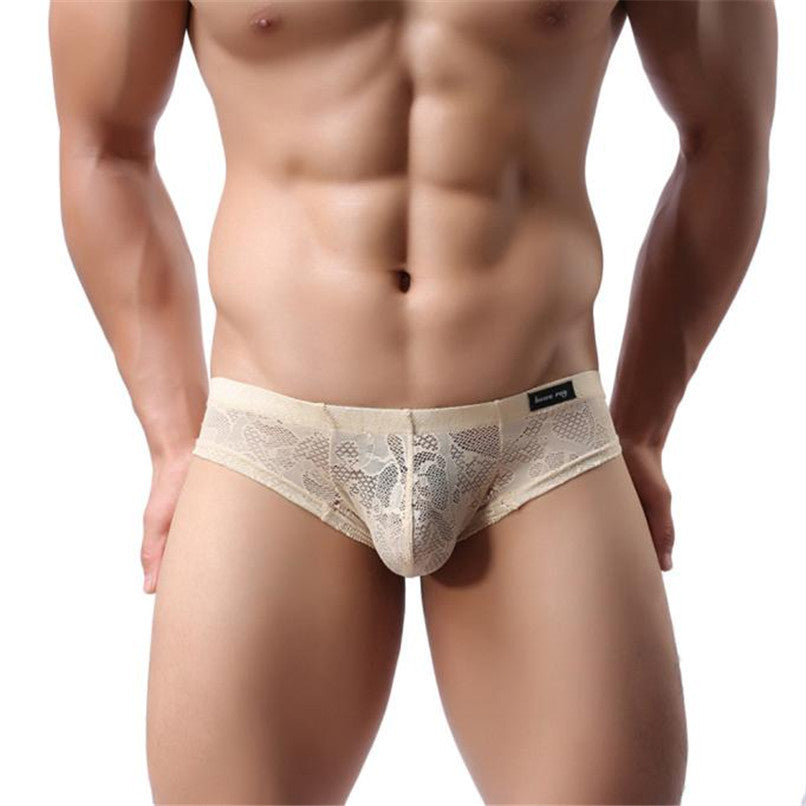 Men Underwear Lace T-back Sexy Translucent Triangle Briefs Breathable Underpants EF8