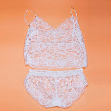 2pc Sexy Clothing Women Lace Strap Translucent Lace Crop Tops Tank TopBriefs Underwear Sleepwear Club Suit EF8