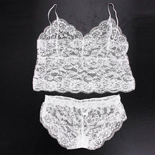 2pc Sexy Clothing Women Lace Strap Translucent Lace Crop Tops Tank TopBriefs Underwear Sleepwear Club Suit EF8