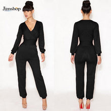 Jumpsuit women's overall sexy V Neck Long Sleeve fashion waist jumpsuit pants coveralls plus size EF8