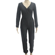 Jumpsuit women's overall sexy V Neck Long Sleeve fashion waist jumpsuit pants coveralls plus size EF8