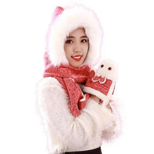 Arival Warm And Adult Rabbit Hat Scarf Gloves Three-Piece Femme Warm EF8