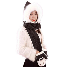 Arival Warm And Adult Rabbit Hat Scarf Gloves Three-Piece Femme Warm EF8