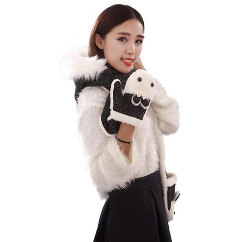 Arival Warm And Adult Rabbit Hat Scarf Gloves Three-Piece Femme Warm EF8