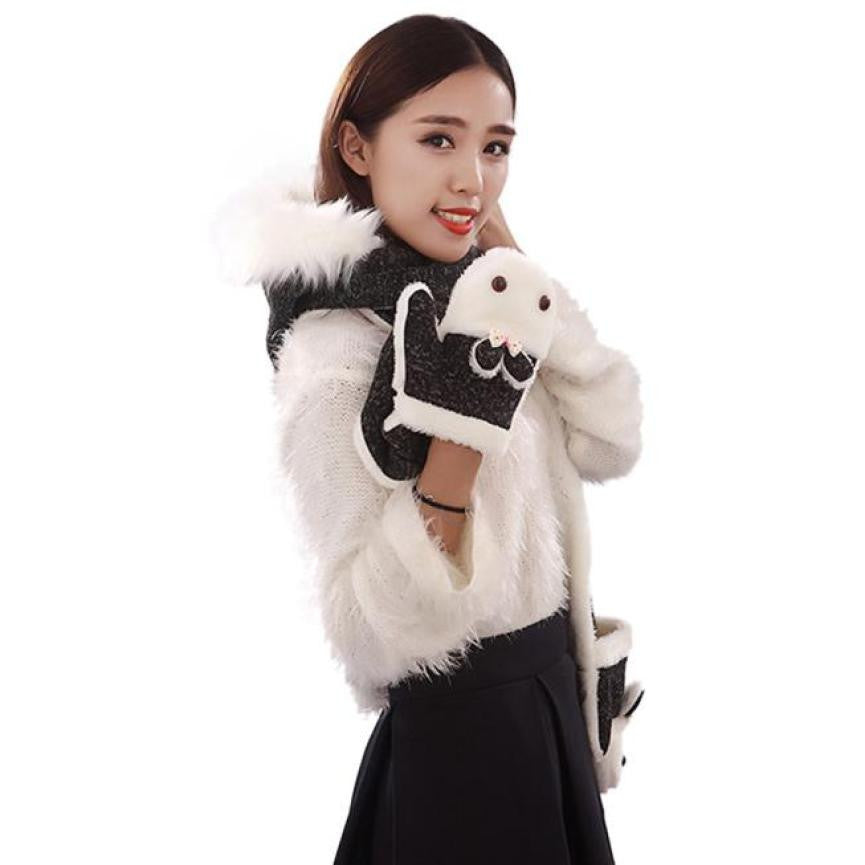 Arival Warm And Adult Rabbit Hat Scarf Gloves Three-Piece Femme Warm EF8
