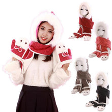 Arival Warm And Adult Rabbit Hat Scarf Gloves Three-Piece Femme Warm EF8