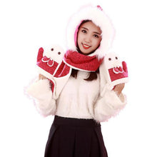 Arival Warm And Adult Rabbit Hat Scarf Gloves Three-Piece Femme Warm EF8