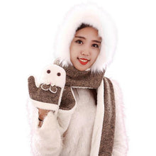 Arival Warm And Adult Rabbit Hat Scarf Gloves Three-Piece Femme Warm EF8