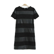 Black Women Slim Short Sleeve Leather Patchwork Casual Sexy Club Wear Bodycon Dress Plus Size EF8