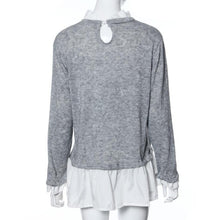 Blusas Women Casual Long Sleeve Loose Ladies Tops Shirt Gray O Neck Solid Blouse Plus Size S-XL EF8