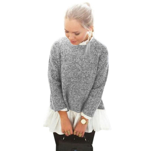 Blusas Women Casual Long Sleeve Loose Ladies Tops Shirt Gray O Neck Solid Blouse Plus Size S-XL EF8