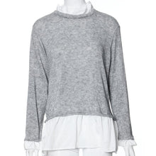 Blusas Women Casual Long Sleeve Loose Ladies Tops Shirt Gray O Neck Solid Blouse Plus Size S-XL EF8