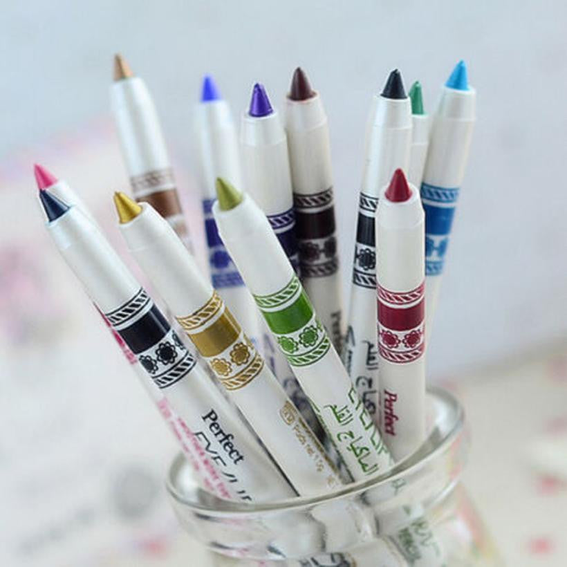 Fashion Woman 12 Colors Glitter Lip liner Eye Shadow Eyeliner Pen Cosmetic Makeup Set EF8