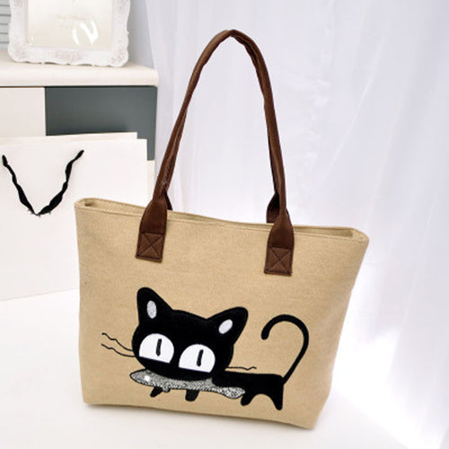 Fashion Women Shoulder Bag Canvas Bag Cute Cat Bag Office Lunch Bag Fast Shipping EF8