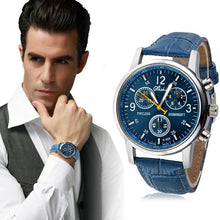 Luxury Fashion Leather Mens Analog Watch Watches Blue EF8