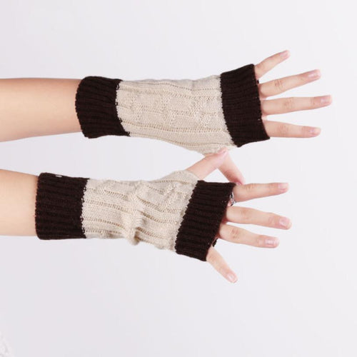 Patchwork Hand Long Mitten Gloves Women Knitted Wrist Arm Fingerless Gloves Unisex Soft Keep Warm EF8