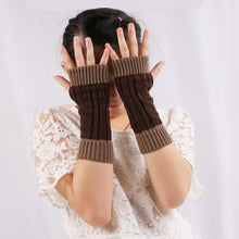 Patchwork Hand Long Mitten Gloves Women Knitted Wrist Arm Fingerless Gloves Unisex Soft Keep Warm EF8