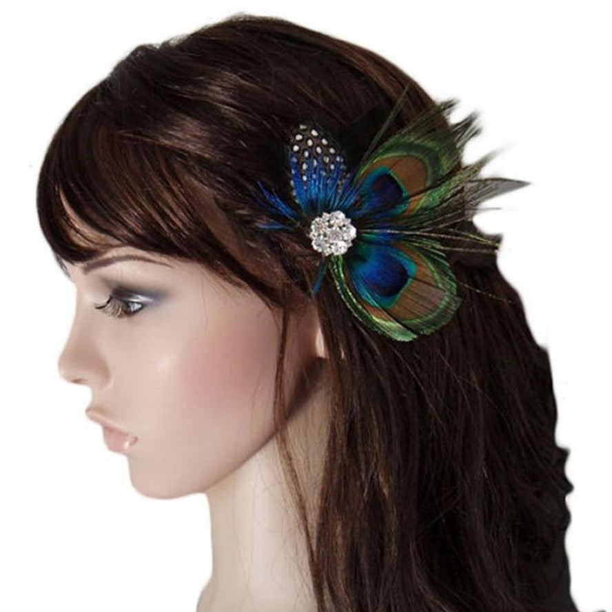 Peacock Feather Sparkling Rhinestones Bridal Wedding Hair Clip Head Accessory EF8
