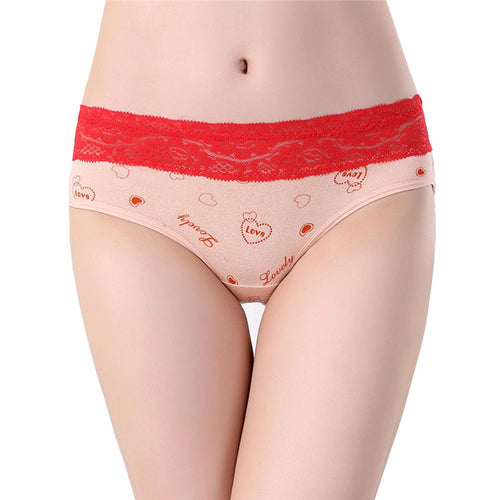 Plus Size Women Cute Underwear Lace Cotton Briefs Lady's Panties Mid Waist EF8