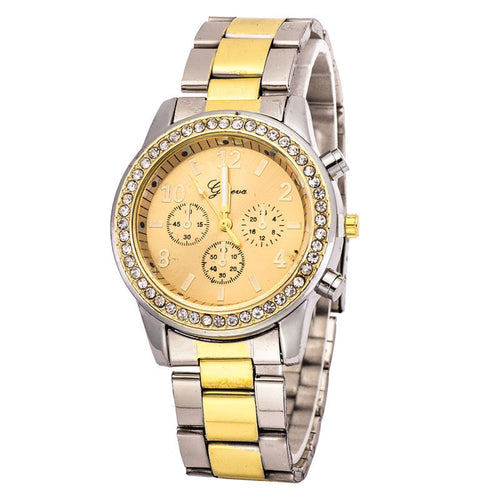 Relojes mujer Relogio feminino Luxury Faux Chronograph Quartz Classic Round Women Crystals Watch Gold Silver EF8