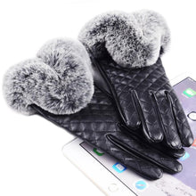 Warm And Elegant Women Full Finger Leather Warm Cashmere Gloves Mittens Screen EF8