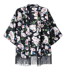 Women Chiffon Kimono Cardigan Tassel Regular Floral Print Blouse/Mujer Ropa Camisas Femininas EF8