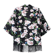 Women Chiffon Kimono Cardigan Tassel Regular Floral Print Blouse/Mujer Ropa Camisas Femininas EF8