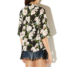 Women Chiffon Kimono Cardigan Tassel Regular Floral Print Blouse/Mujer Ropa Camisas Femininas EF8