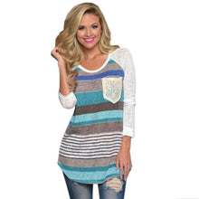 Women Raglans Baseball T Shirt Lace Pocket Slogan Tee Shirts Fashion Stripe Long Sleeve Boho Style Tops EF8
