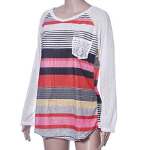 Women Raglans Baseball T Shirt Lace Pocket Slogan Tee Shirts Fashion Stripe Long Sleeve Boho Style Tops EF8