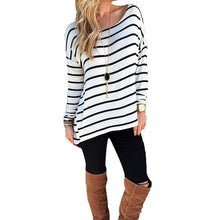 Women's Tops Fashion Casual Long Sleeve Stripe Tops Slim T-shirt Women Tee Shirt Poleras Harajuku EF8