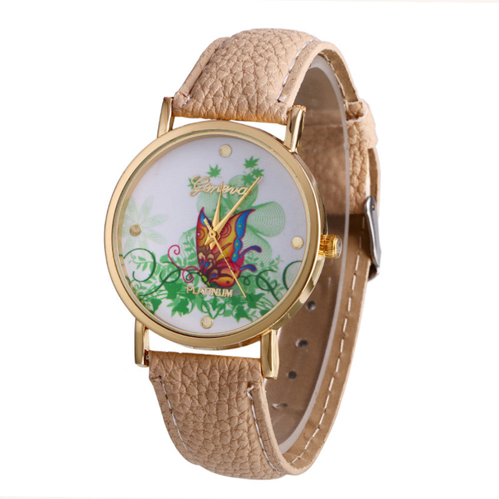 geneva butterfly flower print watch women ladies fashion dress quartz wrist Watch fast shipping EF8