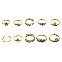 Knuckle Ring Tribal Ethic Hippe Stone Joint Finger Ring Ring Set for Women Moon Flower Elephant Pattern 10pcs Punk Style EF8