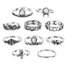 Knuckle Ring Tribal Ethic Hippe Stone Joint Finger Ring Ring Set for Women Moon Flower Elephant Pattern 10pcs Punk Style EF8
