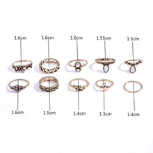 Knuckle Ring Tribal Ethic Hippe Stone Joint Finger Ring Ring Set for Women Moon Flower Elephant Pattern 10pcs Punk Style EF8