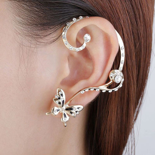 Korean Beautiful Butterfly Earrings Imitation Diamond Crystal Ear Clip Jewelry Cuff Ear Clip Wrap Earrings EF8