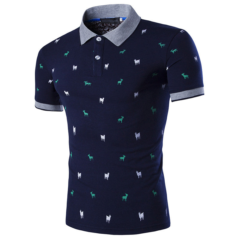 L-4XL  Men Short-sleeved Solid Polo Shirt Casual Dress Lapel Large Size Animal Print Men Pullover Polo EF8