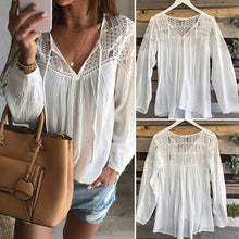 Lace Chiffon Tops Women Long Sleeve Shirt Blusa Feminina Shirt Shirt Tops Casual Solid V Neck  EF8