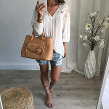 Lace Chiffon Tops Women Long Sleeve Shirt Blusa Feminina Shirt Shirt Tops Casual Solid V Neck  EF8